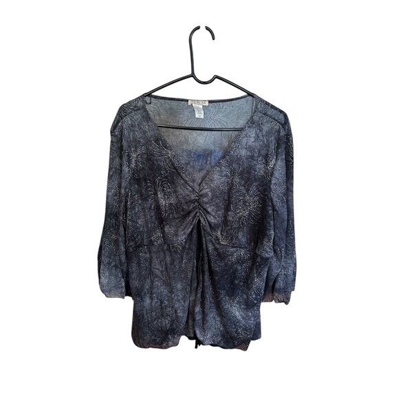 M.K.M. Designs Sheer Black Silver Sparkly Blouse Ruched Front Slit 3X Whimsigoth - Picture 11 of 11